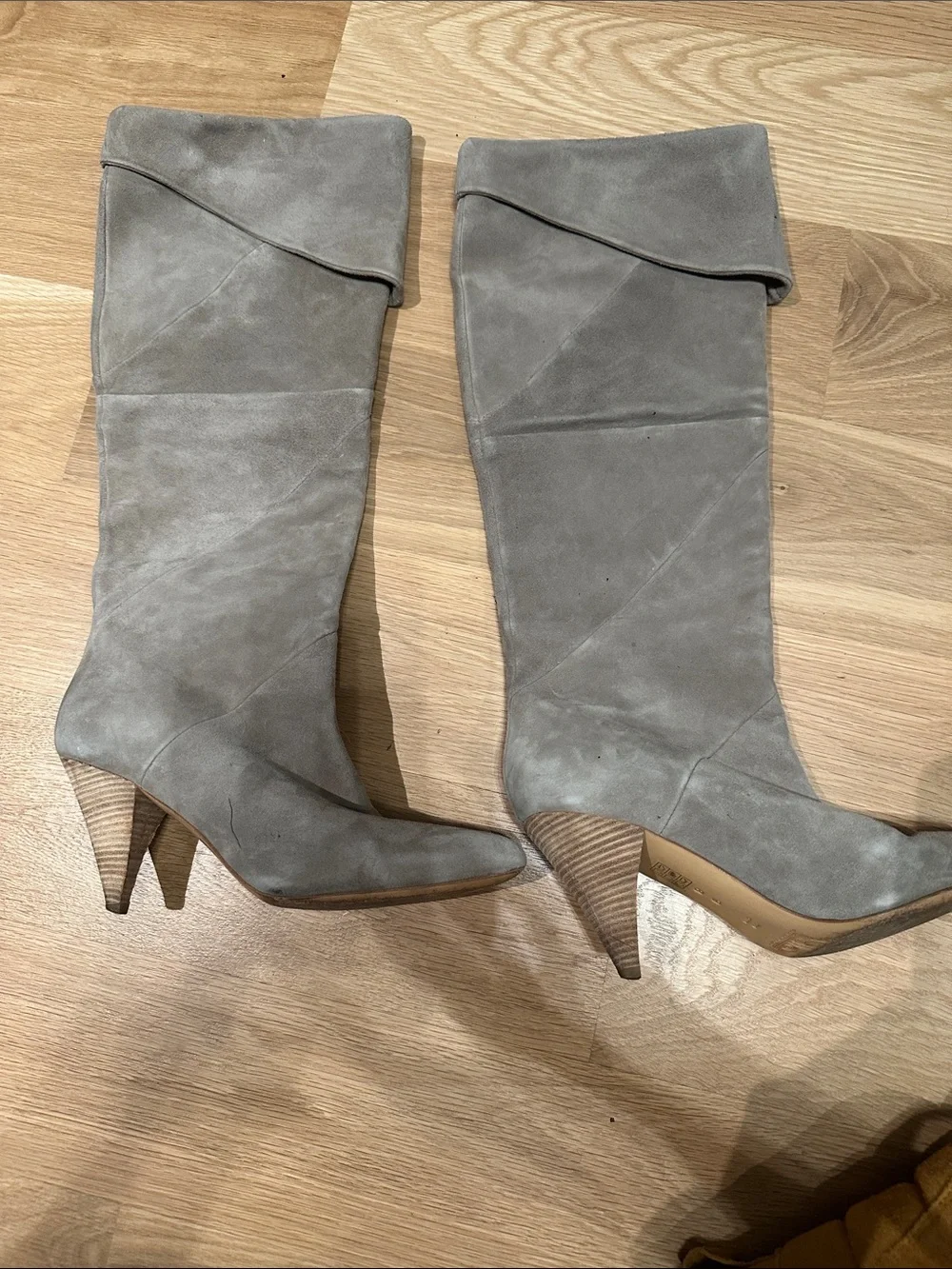 Belle by Sigerson Morrison Taupe Suede Fold-Over Knee Boots